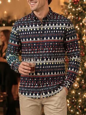 Cactus Man Ricky Singh Men’s Blue Christmas Holiday Button Down Shirt – L